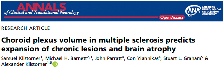 Choroid plexus volume in multiple sclerosis predicts expansion of chronic lesions and brain&nbsp;atrophy
