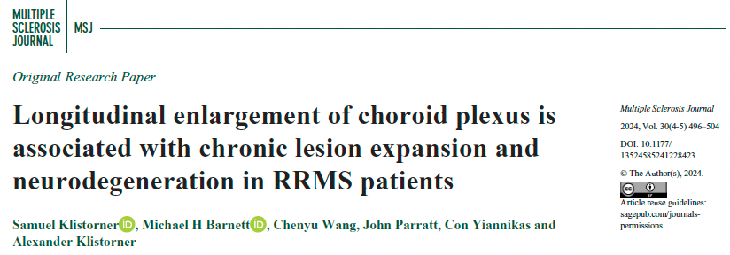 Longitudinal enlargement of choroid plexus is associated with chronic lesion expansion and neurodegeneration in RRMS&nbsp;patients